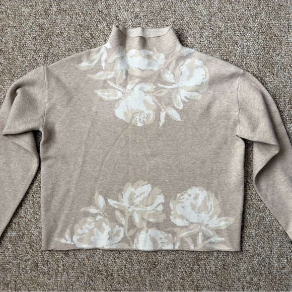 Joie Sweaters - Joie Beige Floral Mock Neck Sweater - Cream Rose Pattern